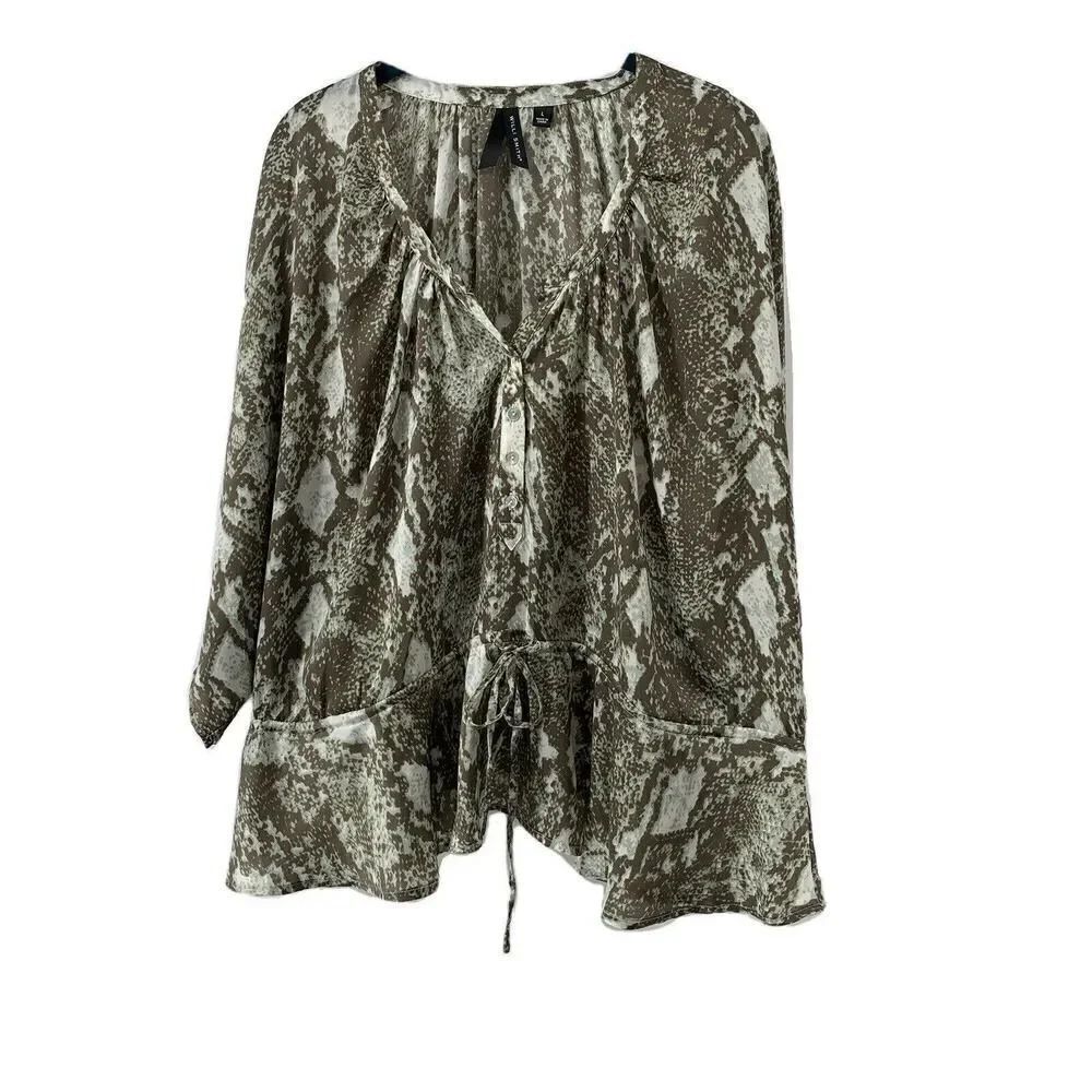 Snake Print Blouse Dolman 3/4 Sleeve Large